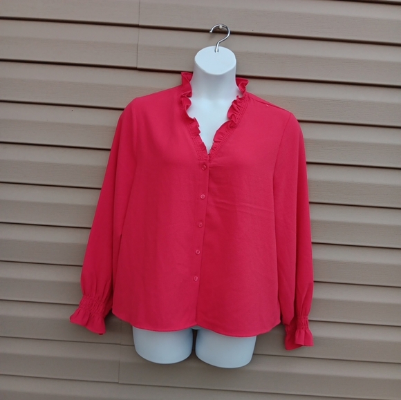 Marc New York Vibrant Pink Ruffle Blouse Size XL - Picture 2 of 5